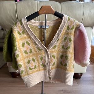 Multicolor Floral Knit Cardigan Sweater